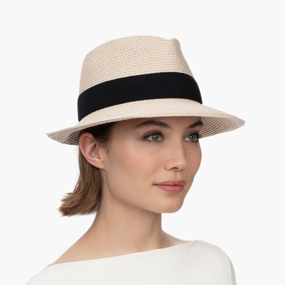 Eric Javits Squishee Classic Fedora in Cream/Black OS - Picture 1 of 4
